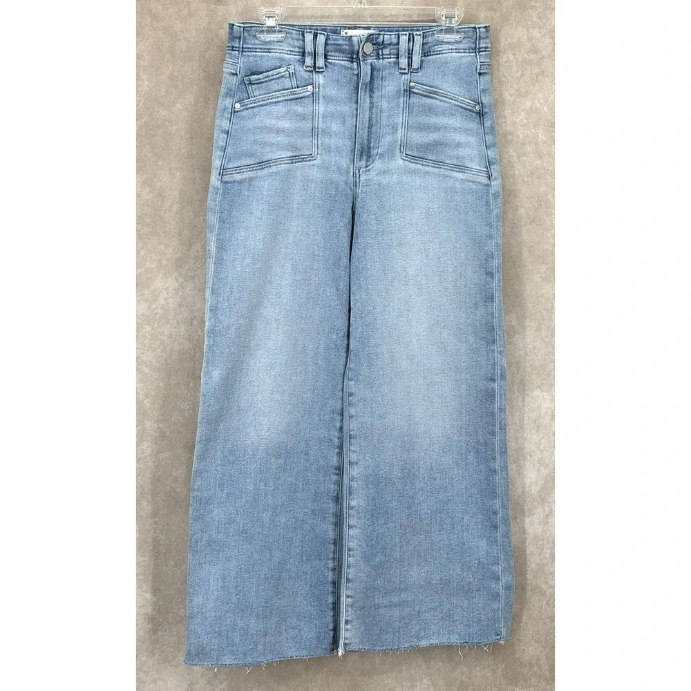 PAIGE Anessa Wide Leg Cropped Jeans Size 27 Shooting Star Raw Hem High Rise - Picture 3 of 11
